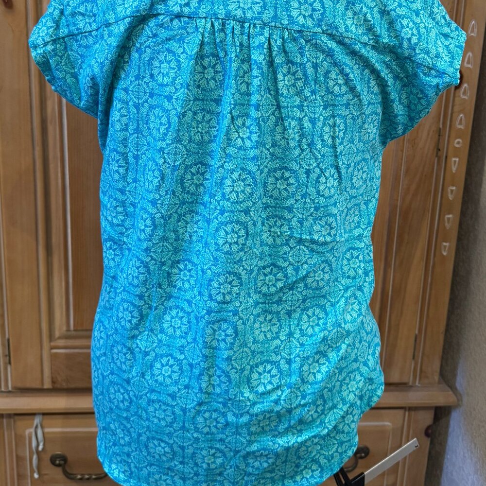 Soft Surroundings Turquoise Pattern Blouse Size L - image 3